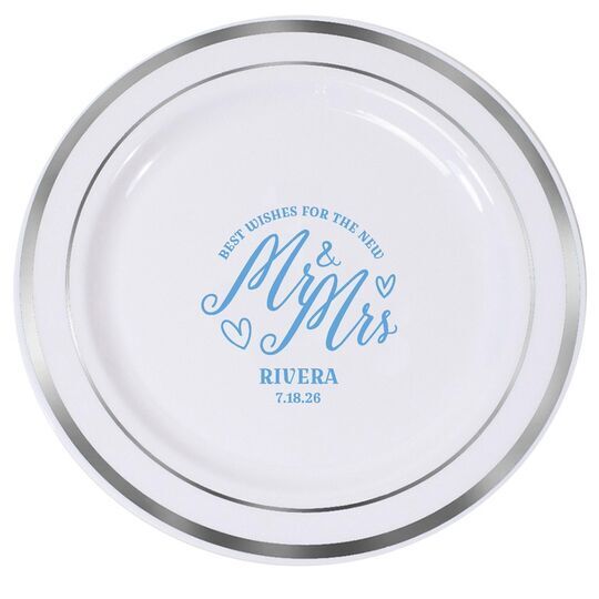 Mr. and Mrs. Best Wishes Premium Banded Plastic Plates